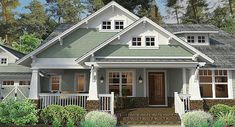 this is an artist's rendering of the front elevation of these craftsman - style home plans