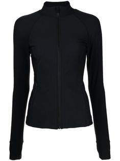 black stretch-design mock neck front zip fastening long sleeves two side zip-fastening pockets straight hem Black Sports Jacket, Gymwear Outfits, Lululemon Outfits, Lululemon Jacket, The Upside, Riding Outfit, Cute Jackets, Black Zip Ups, Zip Up Sweater