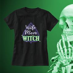 Wife Mom Witch-Funny Purple Green Halloween Quote T-Shirt #halloweendecorations #halloweennails #halloweencostumeideas #halloweendecor #halloweenpartyideas #halloweendecorationsindoor Green Halloween, Witch Design, Halloween Quotes, Halloween Funny