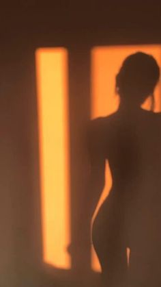 the silhouette of a woman standing in front of a window