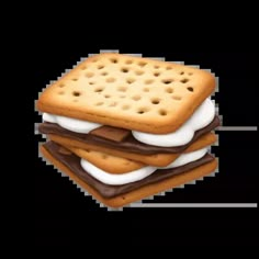 three crackers stacked on top of each other with chocolate and marshmallows