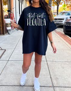 ABOUT OUR Tacos & Tequila T Shirt: PRODUCTION TIME: 1-3 days (Usually 2 days) SHIPPING TIME: 2-5 days (Usually 3 days) PRODUCT DESCRIPTION: Bella Canvas Unisex T-shirt Super soft cotton and excellent quality print makes. 100% Soft cotton (fibre content may vary for different colors) Light fabric (4.2 oz/yd² (142 g/m Runs true to size Our Relaxed Fit Tee (Bella + Canvas style 3001) is a unisex style that runs a touch small for men, and about a half a size large for women. It's a relaxed fit and i Drinking Shirts Women, Funny Drinking Shirts, Tequila Shirt, Taco Shirt, Drinking Shirts, Raleigh Nc, But First, Unisex Style, Outfits Aesthetic