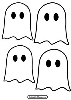 four ghost faces with black dots on them