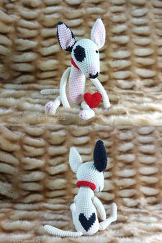 crocheted toy mouse with heart on it's chest