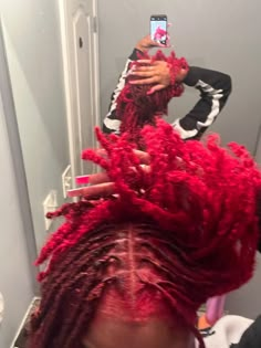 Pink And Red Locs Black Women, Red Locs Black Women Dark Skin, Ginger And Red Locs, Dyed Locs Dark Skin, Dreadlock Color Ideas Black Women, Red Locs Black Women, Dyed Locs Ideas, Dyed Locs Black Women