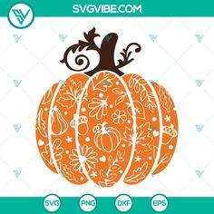 an orange pumpkin with floral designs on it and the words svvibe com above it