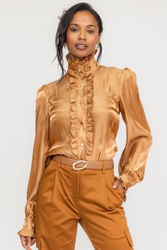 Carrington High Neck Blouse - ZETAYE High Neck Collar, High Neck Blouse, Jumpsuit Skirt, All The Way Up, Touch Of Gold, Cargo Pant, Japanese Fabric, Gold Buttons, Neck Collar