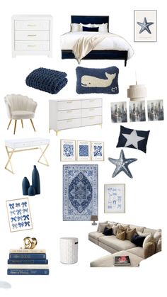 Navy Room Decor Aesthetic, Navy Blue And Gold Bedroom Decor, Navy Themed Bedroom, Navy Blue Coastal Bedroom, Stockholm Bedroom Ideas, Blue Themed Room Aesthetic, Bedroom Ideas Grey And Blue, Navy And White Dorm Room, Blue Gold And White Bedroom