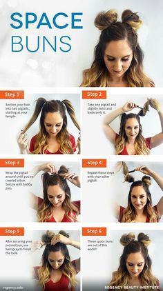 Rave Buns Hair, Panda Ears Hairstyle, Panda Buns Hairstyles, Festival Buns Hairstyles, Half Up Space Buns Tutorial, How To Do Pigtail Buns, Half Up Half Down Space Buns Tutorial