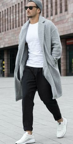 Mens Fall Outfits, Mens Style Guide, Winter Outfits Men, Mode Casual, Mens Fashion Casual Outfits, Grey Coat, Stylish Mens Outfits, Men Fashion Casual Outfits