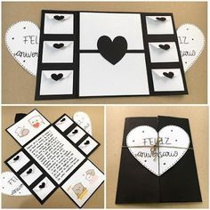 four different pictures showing how to make a heart shaped card with the words i love you