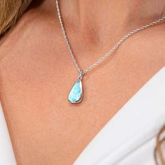 Shop Simple Necklaces with larimar and silver by marahlago. Simple Necklaces, Larimar Necklace, Larimar Jewelry, Flower Logo, Everyday Necklace, White Ribbon, Simple Necklace, Elegant Jewelry, Luxury Fabrics