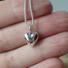 This is a beautiful puffy heart made from recycled sterling silver♻️that measures 12mm in length including the bail and 9mm wide. It comes on a 1mm rounded box chain in your choice of 16", 18", 20" or 24" long. Hypoallergenic Sterling Silver Heart Pendant Charm Necklace, Hypoallergenic Sterling Silver Heart Pendant Necklace, Hypoallergenic Heart Charm Necklaces For Everyday, Hypoallergenic Heart Charm Necklace For Everyday, Everyday Hypoallergenic Heart Charm Necklace, Nickel-free Heart Pendant Necklace For Everyday, Nickel Free Everyday Heart Necklace, Silver Heart Necklace With Box Chain Gift, Tiny Heart-shaped Sterling Silver Charm Necklaces