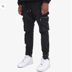 Brand New, Never Been Worn Excellent Condition Utility Black Bottoms With Belt Loops, Black Utility Bottoms With Belt Loops, Black Utility Pants For Winter, Fitted Black Utility Cargo Pants, Fitted Black Pants For Streetwear, Black Utility Pants With Belt Loops, Urban Black Leather Pants, Fitted Black Pants With Multiple Pockets, Black Fitted Cargo Pants Casual