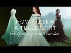 two dresses on mannequins with the words how to sew a tulle skirt