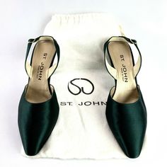 St John Satin Silk Pointed Toe Evening Slingback Stap Pumps Heels $600 Retail. Condition is "Pre-owned" and excellent. From the same estate as the vintage Gucci and Stuart Weitzman shoes I listed. Shipped with USPS Priority Mail. I had to guess at the color, but the photos show it best.