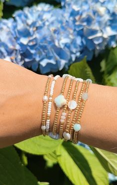 Dainty gold beaded bracelet with small round shell beads. Please refer to the bracelet size chart for your bracelet size. Dainty Chain Necklace, Rice Pearls, Bracelet Size Chart, Small Necklace, Coastal Charm, Gold Bead Bracelets, Gem Ring, Wire Wrapped Rings, Glass Beaded Bracelets