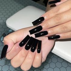 Black Nail Tips, Long Press On Nails, Black Acrylic Nails, Nails Only, Party Kleidung, Ballerina Nails, Nail Forms, Fire Nails, Long Style