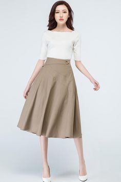 50s skirt - handmade linen skater skirt just for you -from Xiaolizi – XiaoLizi Below The Knee Skirt Outfits, Health Gadgets, Stacy London, 50s Skirt, Camel Skirts, Womens Skirt Outfits, Flare Dresses, Knee Skirt, Handmade Skirts