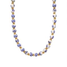 Greece Blue Bead Necklace Everyday Blue Clavicle Chain Necklace, Blue Beaded Collar Necklaces, Blue Clavicle Chain Necklaces With Round Beads, Blue Necklaces With Clavicle Chain And Round Beads, Blue Gold-plated Clavicle Chain Necklace, Gold Plated Single Strand Necklace For Gift, Greece Blue, Gold Bead Necklace, Classic Necklace