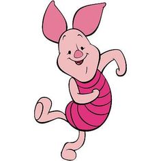 an image of a cartoon pig running on one leg and wearing a pink dress with stripes