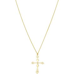 Olas d'Oro 18 Necklace - 14K Yellow Gold 1/20 Ct Diamond Fancy Cross Pendant Adj Necklace Elegant Pendant Cross Necklace With Clavicle Chain, Elegant Cross Pendant Necklace With Clavicle Chain, Elegant Sterling Silver Cross Necklace, Elegant Pendant Cross Necklace With Adjustable Chain, Gold Cross Pendant Necklace With Diamond Accents, Elegant Diamond Cross Necklace For Gift, Elegant Necklace With Diamond Accents And Cross Pendant, Elegant Cross Pendant Necklace With Diamond Accents, Elegant Necklace With Clavicle Chain And Cross Pendant