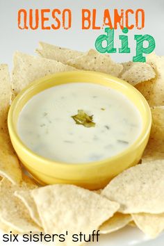 a bowl of dip surrounded by tortilla chips