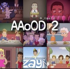 many cartoon characters are shown together in this animated scene with the caption aaod 2