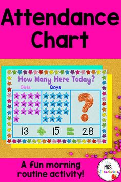 a pink background with the words attendance chart on it, and an image of a question mark