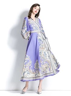 Dreamy afternoons become more enchanting with the Lavish Lavender Purple Floral Long Sleeve Dress! Breezy woven fabric, showcasing a charming floral print, shapes the regular long sleeves, adorned with elastic cuffs. The bodice reveals a stylish V-neckline, complimented by a matching belt cinching the high waist, cascading to a straight ankle-length hem. This elegant dress embodies a regular fit that flatters every silhouette. Fabric name: chiffonSkirt length: long skirtSkirt type: A-line skirtC Floral Long Sleeve Dress, Plus Size Cosplay, Dresses Chiffon, Short Lace Dress, Printed Long Dresses, Skirt Skirt, Long Sleeve Floral Dress, Chiffon Skirt, Lavender Purple