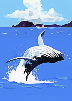 a painting of a whale jumping out of the water