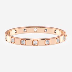 10 3/4 ctw Asscher Lab Grown Diamond  Bangle Bracelet - 8 Inches 14K Rose Gold F, VS2 Classic Rose Gold Bangle With Single Cut Diamonds, Rose Gold Bracelets With Single Cut Diamonds For Anniversary, Anniversary Rose Gold Bracelets With Single Cut Diamonds, Rose Gold Bangle With Single Cut Diamonds For Anniversary, Rose Gold Bezel Set Bracelets For Wedding, Rose Gold Wedding Bracelet With Bezel Setting, Rose Gold Bangle With Diamond Cut, Rose Gold Diamond Cut Bangle, Diamond Bangle Bracelet