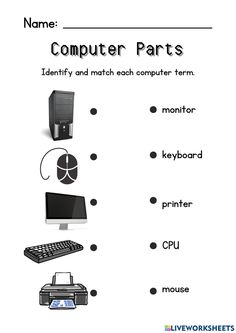 the computer parts worksheet is shown in black and white, with an image of a