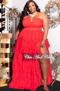 Polyester %: 95 Spandex %: 5 Bodysuit snap closure  Back Zipper Red Outfit Plus Size, Plus Size Birthday Photoshoot, Plus Size Gala Dress, Red Dress Plus Size, Fluffy Fashion, Tulle Ruffle Dress, Plus Size Homecoming Dresses, Plus Size Red Dress, Summer Work Dresses