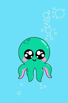 an octopus is swimming in the water with bubbles on it's head and eyes