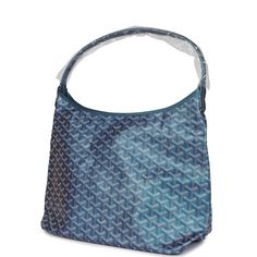 This 2024 Limited Edition Boheme hobo bag is in iridescent pearly blue Goyardine coated canvas with palladium hardware, white contrast stitching, iridescent pearly blue chevroches calfskin trim, a zip closure, a matching detachable pouch, and a shoulder strap.The interior is lined in white linen.Origin: FranceCondition: New and never worn (plastic on handle)Accompanied by: Goyard dustbag, felt, carebook, detachable pouch, retail tagMeasurements: 15" x 12" x 4.5"; 9" shoulder strap Luxury Blue Top Handle Hobo Bag, Luxury Blue Hobo Bag With Top Handle, Luxury Blue Hobo Bag For Travel, Hermes Birkin 25, Birkin 25, Madison Avenue, Hermes Birkin, White Linen, Hobo Bag