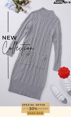 Winter Gray High Neck Textured Bodycon Sweater Dress Casual Winter Bodycon Dress For Work, Casual Winter Bodycon Dress, Casual Sheath Bodycon Dress For Fall, Gray Long Sleeve Bodycon Dress For Winter, Casual Gray Knee-length Bodycon Dress, Cozy Fitted High Neck Sweater Dress, Casual Long Sleeve Gray Bodycon Dress, Casual Gray Long Sleeve Bodycon Dress, White Fitted High Neck Sweater Dress