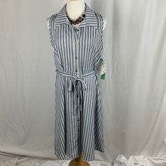 Nwt Naf Sleeveless Striped Shirt Dress. Metal Front Buttons & Sash Tie. Bust Is 19”, Length Is 41”. Nonsmoking House. Fitted Sleeveless Shirt Dress For Beach, Casual Sleeveless Dress With Tie Waist For Daywear, Sleeveless Belted Shirt Dress For Summer, Women Dresses Casual Summer, Belted Shift Dress, Striped T Shirt Dress, Blue Print Dress, White Boho Dress, Boho Midi Dress