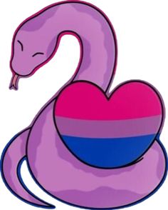 a pink and blue snake with a heart on its back