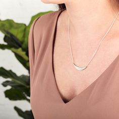 Silver Diamond Wisp Necklace by Corey Egan Elegant Half Moon Necklace, Elegant Everyday Half Moon Necklace, Everyday Minimalist Crescent Necklaces, Minimalist Crescent Necklaces For Everyday, Minimalist Half Moon Necklace For Everyday, Elegant Silver Half Moon Necklace, Elegant Sterling Silver Half Moon Necklace, Necklace Everyday, Crescent Necklace