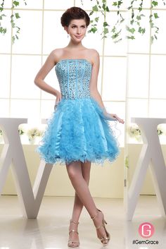 Beaded short blue homecoming dress Strapless Ruffled Dress For Debutante Ball, Strapless Ruffled Dress For Prom And Homecoming, Short Satin, Cute Wedding Dress, 2014 Dresses, Affordable Dresses, A Line Prom Dresses, Sweet 16 Dresses, Fall Wedding Dresses