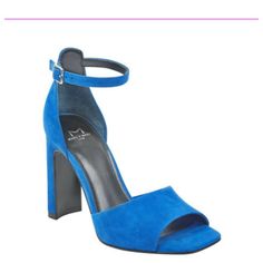 New. Never Worn. Blue Suede Ankle Strap Sandal. Buckle Closure. Lightly Padded Footbed. Approx. 3.75” Heel. Original Box. Marc Fisher, Blue Suede, Ankle Strap Sandals, Strap Sandals, Ankle Strap, Original Box, Color Blue, Buckle, Women Shoes