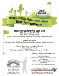 an advertisement for the happy hollow elementary golf tournament