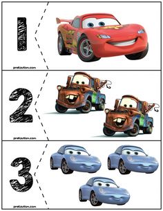 an image of cars from the movie cars and trucks with numbers on them, as well as