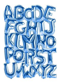 Foil Balloons Alphabet Educational Blue Print Ink Drop, Neon Printing, Urban Street Art, Childrens Wall Art, Bright Art, Bold Art, Alphabet Print, Blue Canvas, Foil Balloons