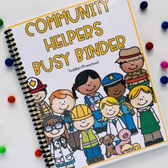 a children's book with the title community helpers busy binder on it