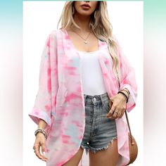 Nwt Beautiful 3/4 Batwing Sleeve Oversized Chiffon Kimono With A Curved Hemline. Sleeves Are 21” And Length Is 33”. Long T Shirt Dress, Long Tshirt Dress, Loose Kimono, Chiffon Cardigan, Chiffon Kimono, Cute Coats, Shorts Womens, Bat Sleeve, Long T