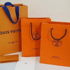 Auth. New -Hermes, Louis Vuitton Empty Paper Shopping Bag With 2 Receipt Holder Louis Vuitton - Size- 10x14" X4 Hermes - 8" X11.5x3.5" Louis Vuitton Orange, Receipt Holder, Empty Paper, Bubbles Wallpaper, Paper Shopping Bag, Color Orange, Persona, Bubbles, Louis Vuitton