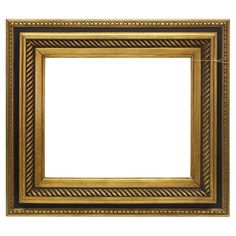 an ornate gold frame hanging on the wall with string attached to it's sides