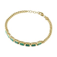 This elegant emerald bracelet is a great way to brighten and attract any eye. Classic Emerald-cut Emerald Bracelet, Formal Emerald Gemstone Bracelets, Emerald Bracelets For Formal Occasions, May Birthstone, Formal Emerald Bracelets For May Birthstone, Formal Emerald Bracelet For May Birthstone, Luxury Round Emerald Bracelets, Fine Jewelry Emerald Jubilee Bracelet, Elegant Green Gemstone Gold Bracelet, Elegant Yellow Gold Diamond And Emerald Bracelet